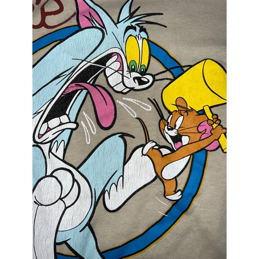 Tom and Jerry Graphic Long Sleeve Shirt Tan Graffiti Streetwear Mens Large L - Picture 3 of 8